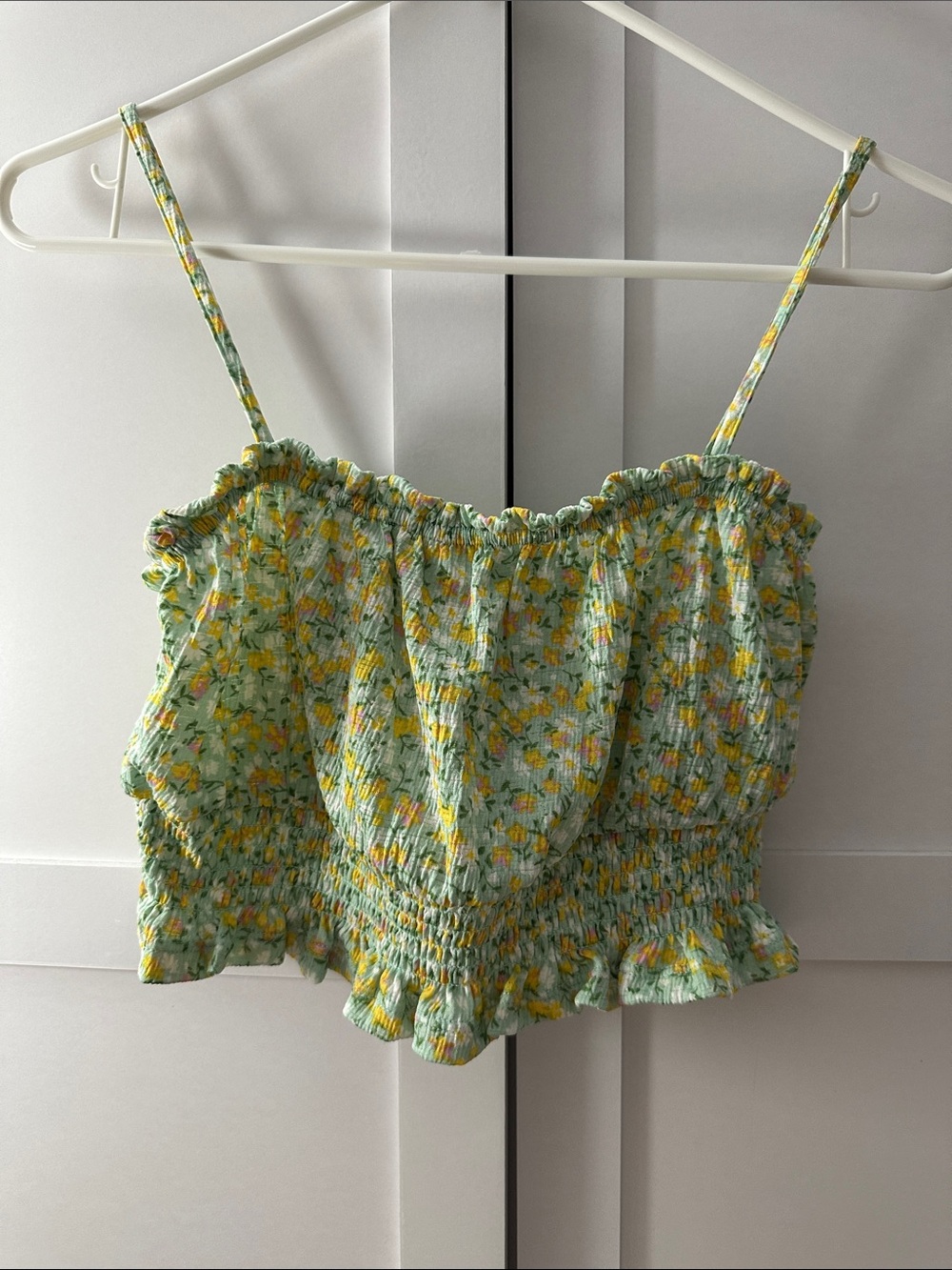 Only Green Yellow Floral Smocked Cami